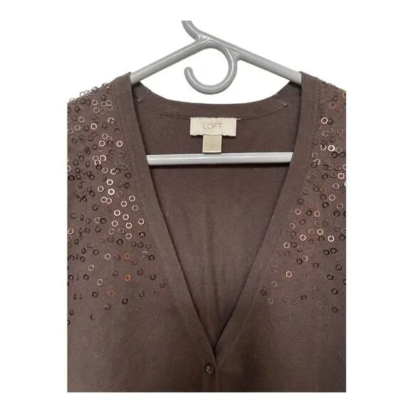 Ann Taylor LOFT Women’s Small Brown Sequined Cardigan - Picture 2 of 3